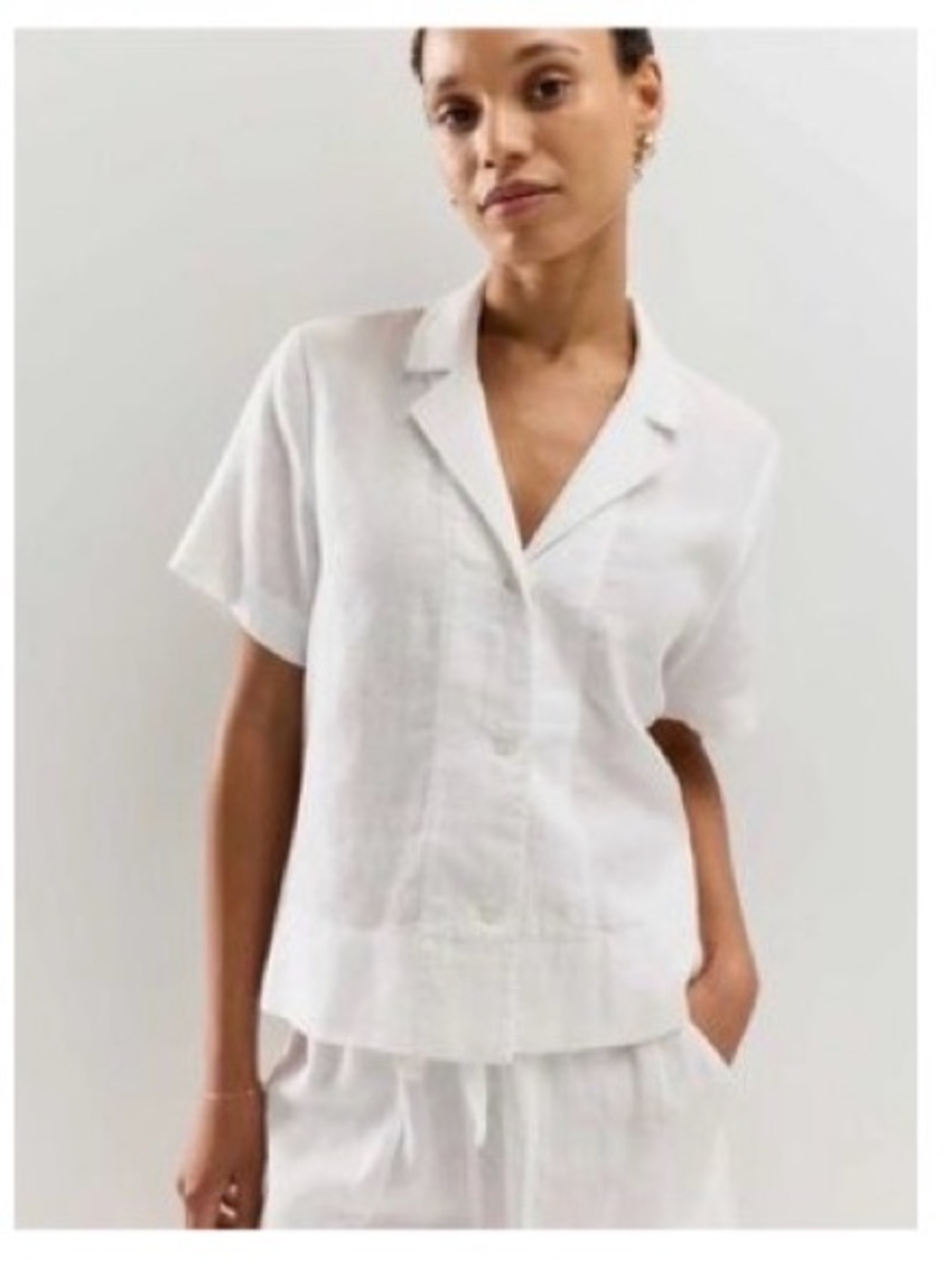 Quince 100% European Linen Boxy Button Up Shirt Large White